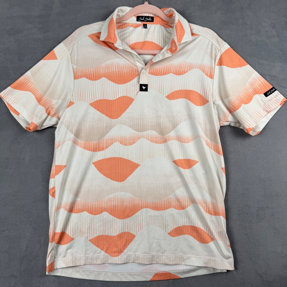 Bad Birdie Mens Golf Polo Shirt S Orange Cream Wave Abstract FW22F2-BBP001-257